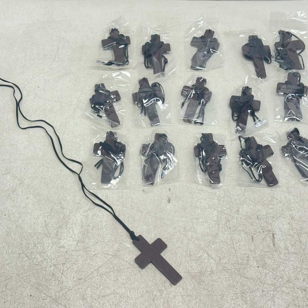 New Brown wood Cross Necklace / Car hanger ornament set of 16